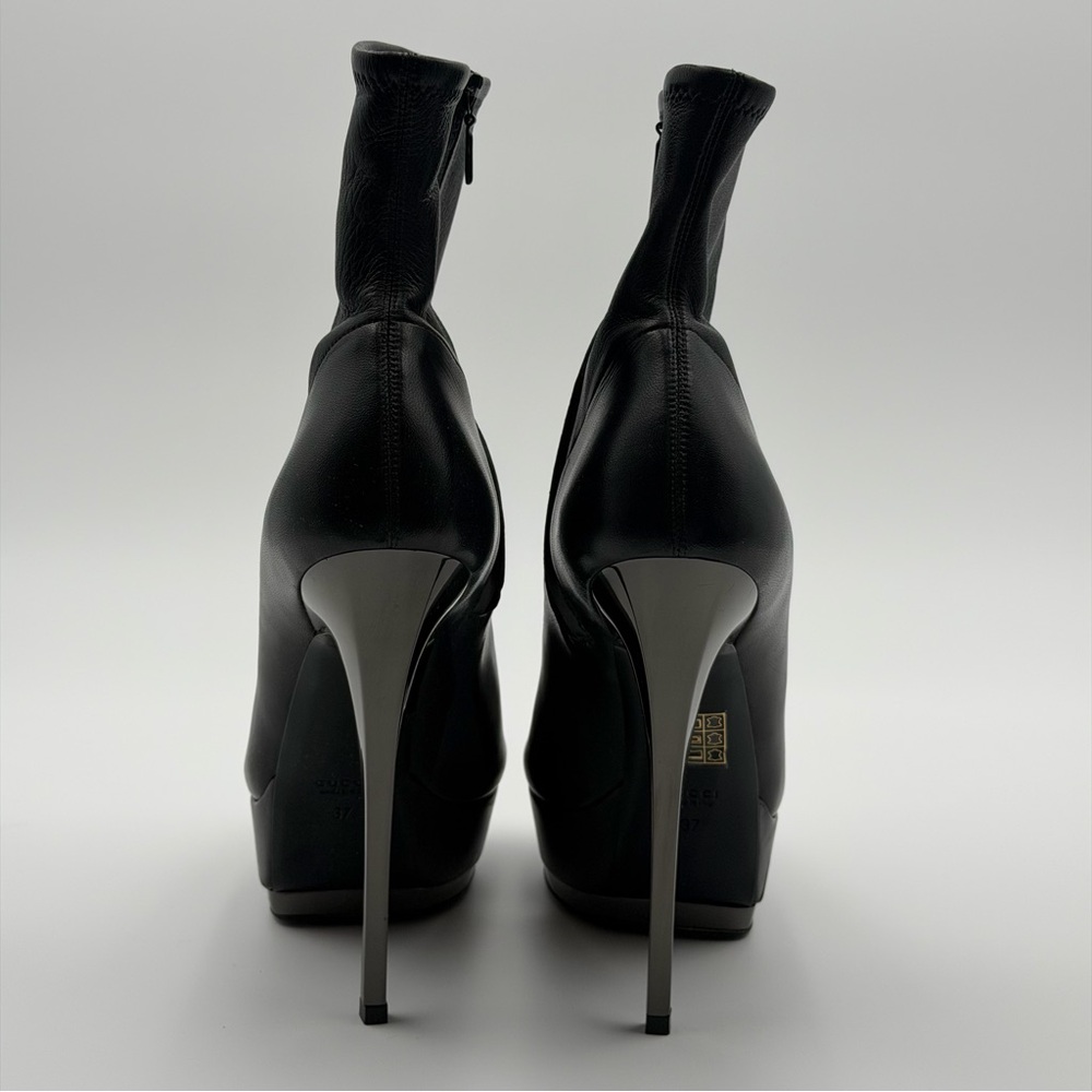 GUCCI BLACK PEEP TOE PLATFORM ANKLE BOOTIES - Picture 5 of 7